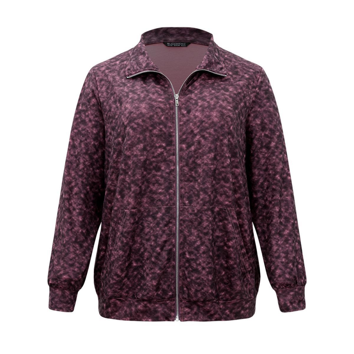 Plus Size Tie Dye Zipper Fly Pocket Jacket Women Purple Zipper Pocket Dailywear Jackets BloomChic 30/6X Product Image