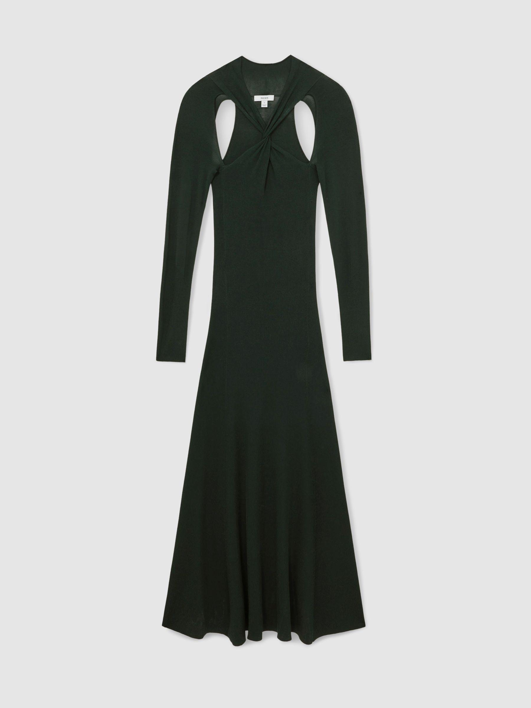 Cut-Out Knitted Maxi Dress in Dark Green Product Image