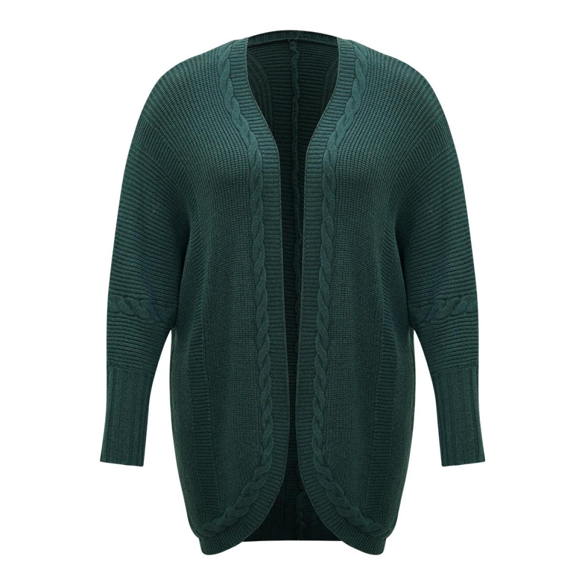 Plus Size Supersoft Essentials Batwing Sleeve Cable Knit Cardigan DarkGreen Women Casual Loose Long Sleeve Dailywear Cardigans BloomChic 30/6X Product Image