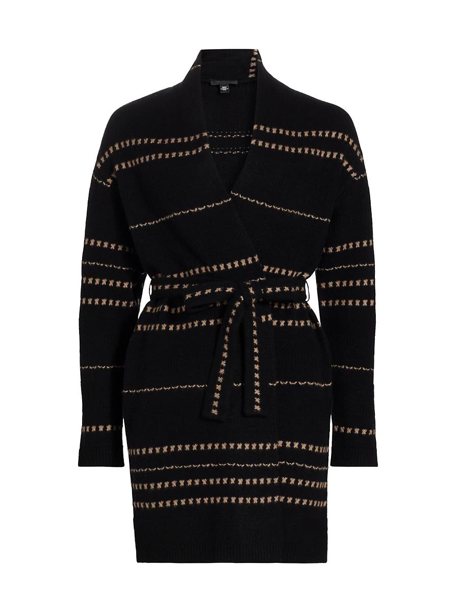 Womens COLLECTION Cashmere Contrast Color Stitch Self-Belted Cardigan Product Image