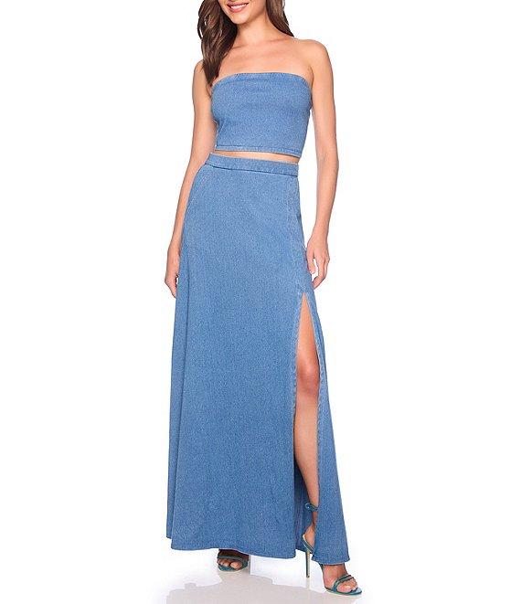 Susana Monaco Square Neck Sleeveless Cropped Coordinating Denim Tube Top Product Image