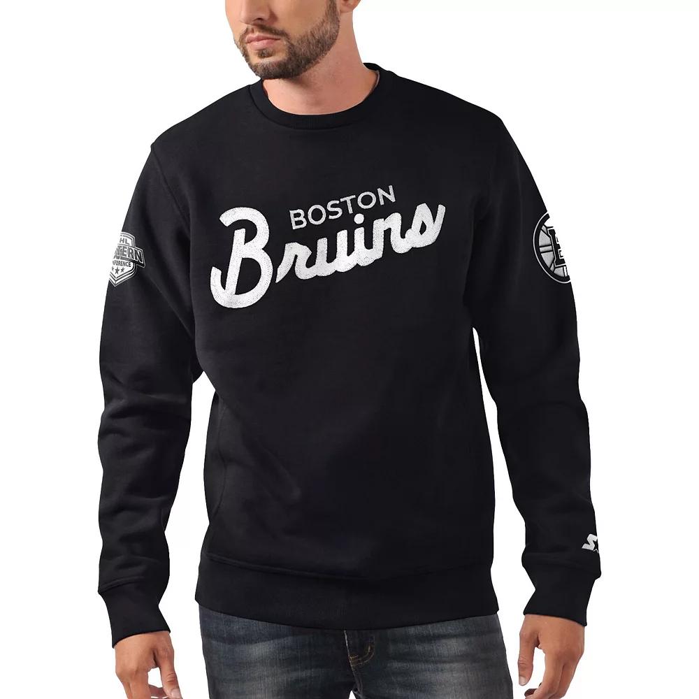 Men's Starter x NHL Black Ice Black Boston Bruins Cross Check Pullover Sweatshirt,  Product Image