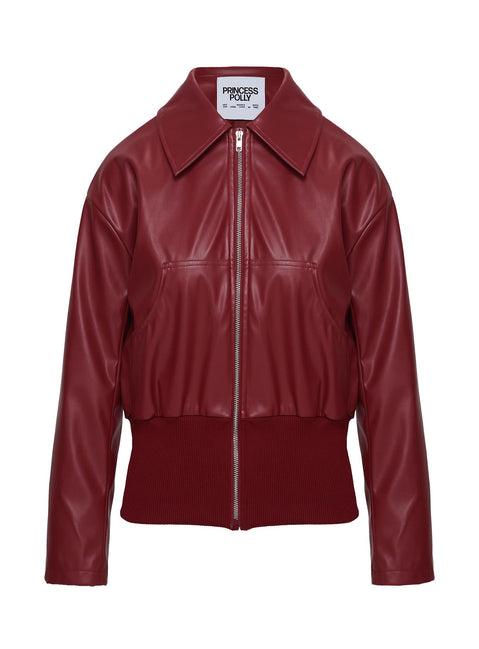 Radio On Blast Faux Leather Bomber Jacket Red Product Image