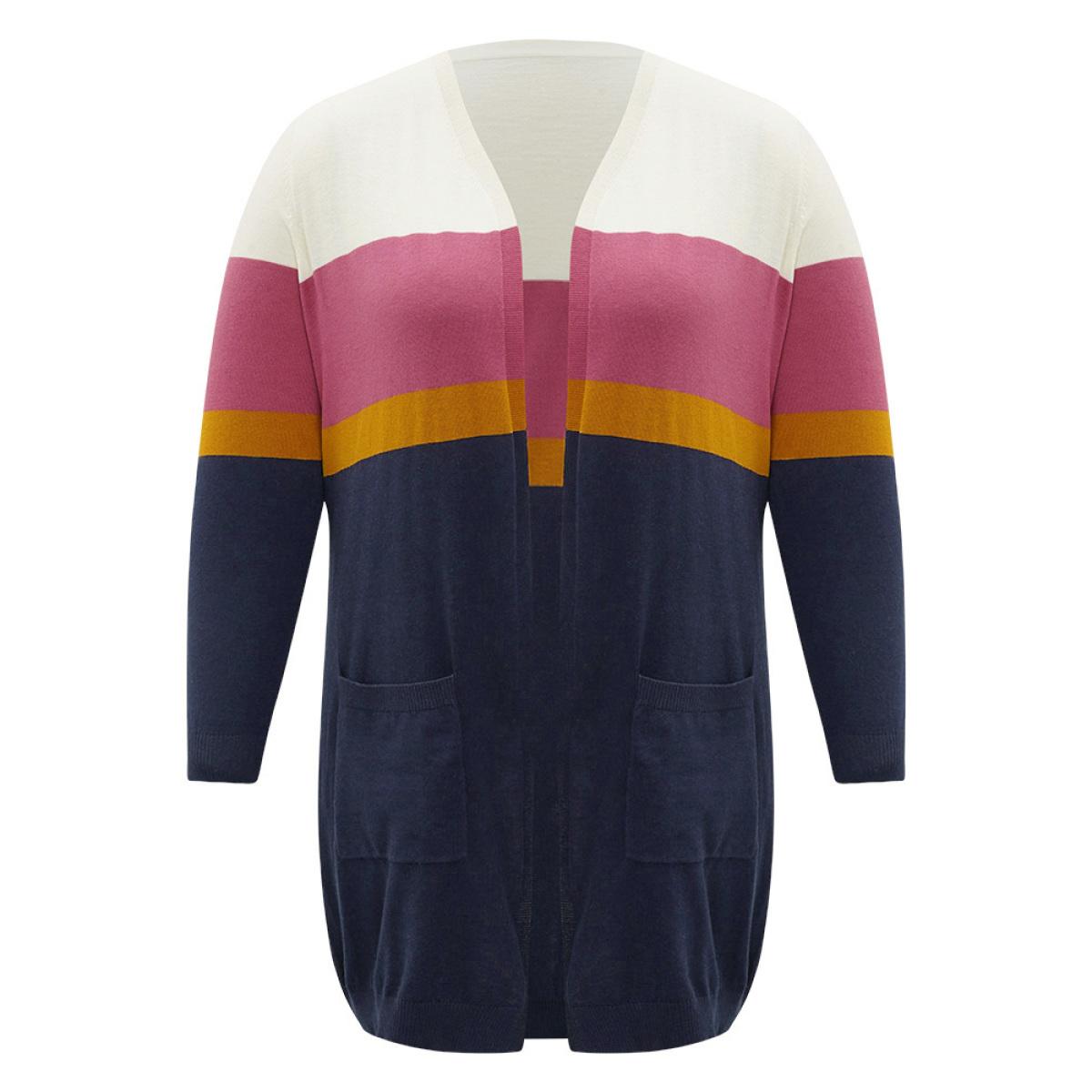 Plus Size Supersoft Essentials Contrast Open Front Tunic Cardigan Multicolor Women Casual Loose Long Sleeve Dailywear Cardigans BloomChic 12/L Product Image