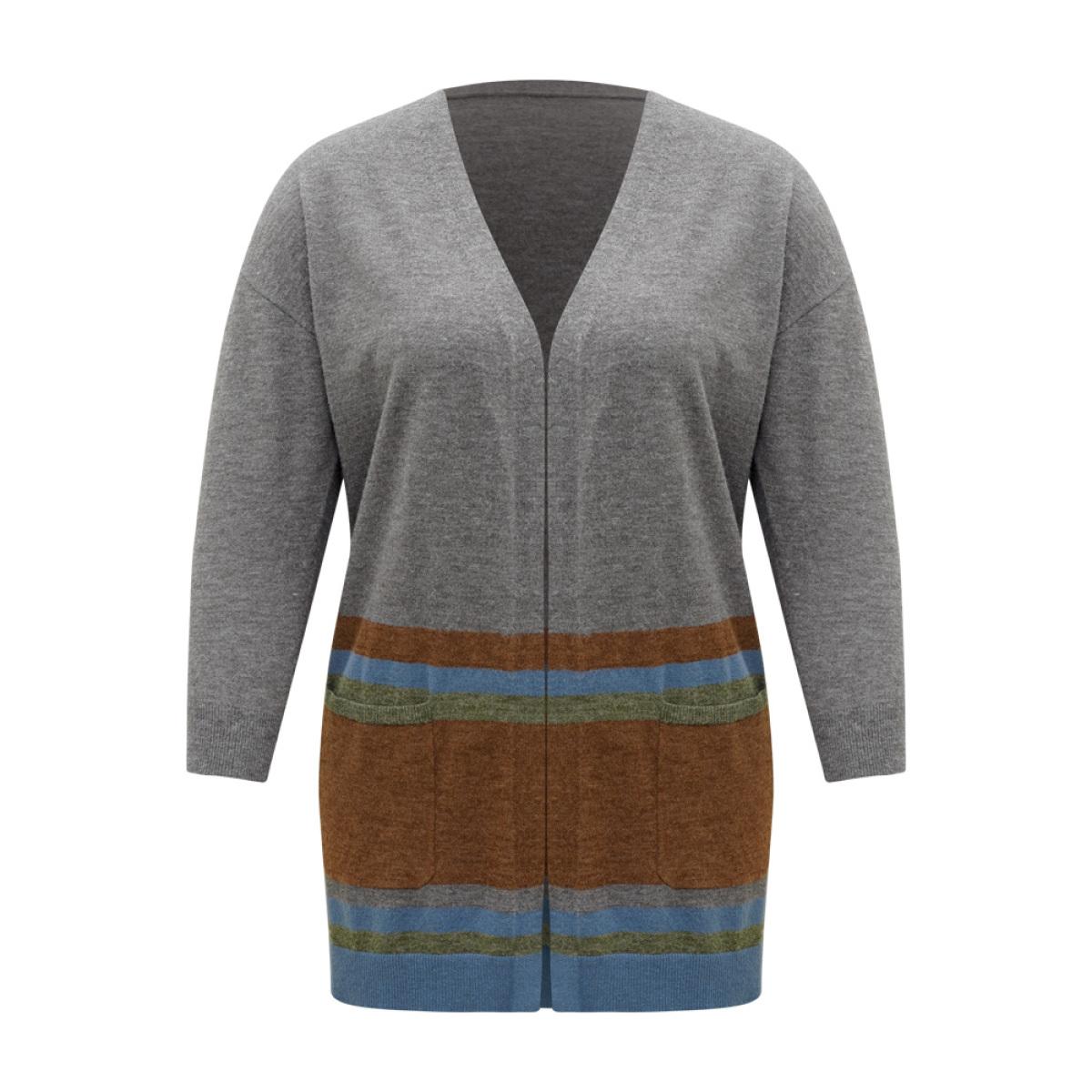 Plus Size Anti-Pilling Colorblock Contrast Open Front Cardigan Multicolor Women Casual Loose Long Sleeve Dailywear Cardigans BloomChic 18-20/2X Product Image