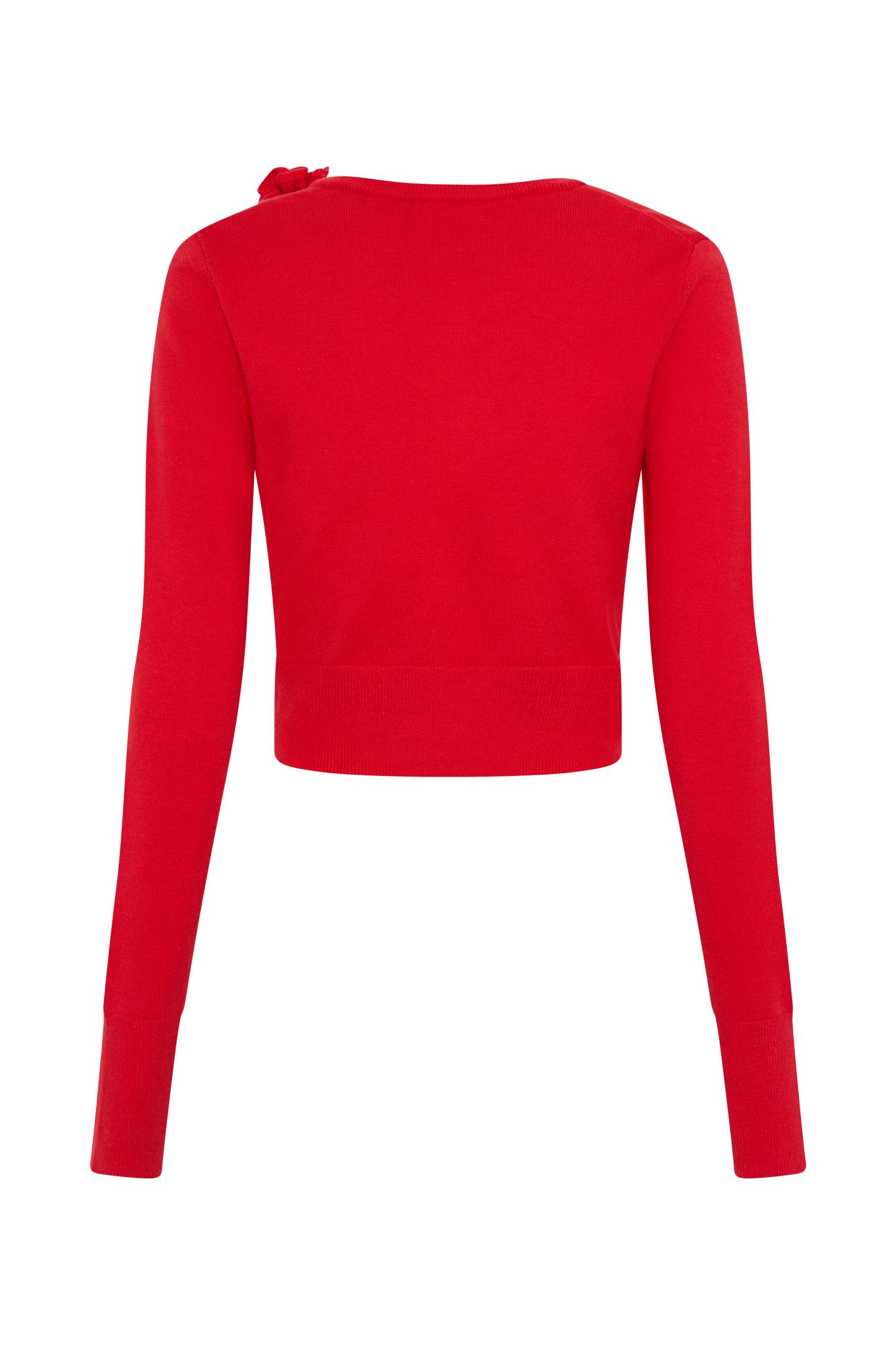 Gianna Knit Cardigan With Flowers - Red Product Image