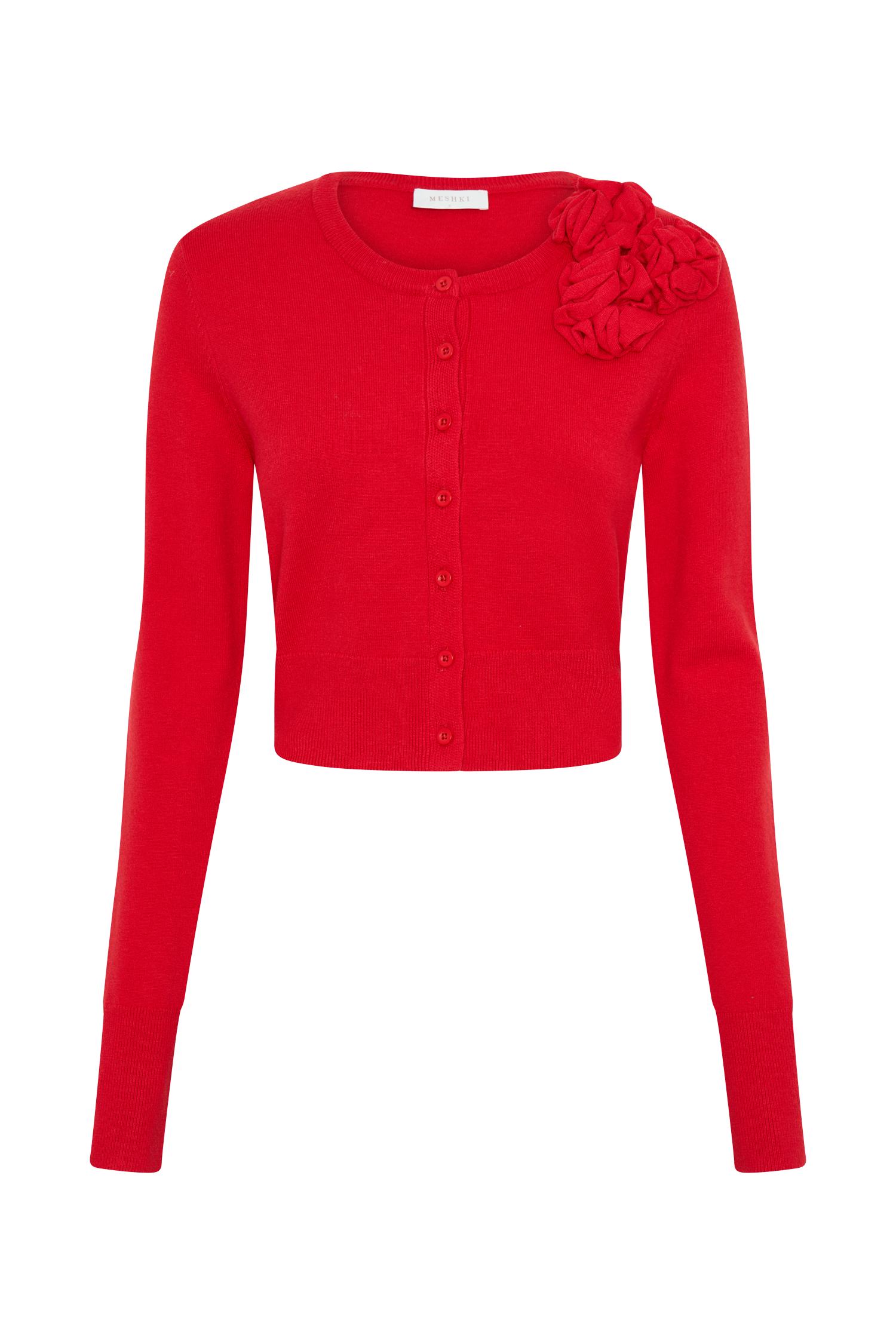 Gianna Knit Cardigan With Flowers - Red Product Image