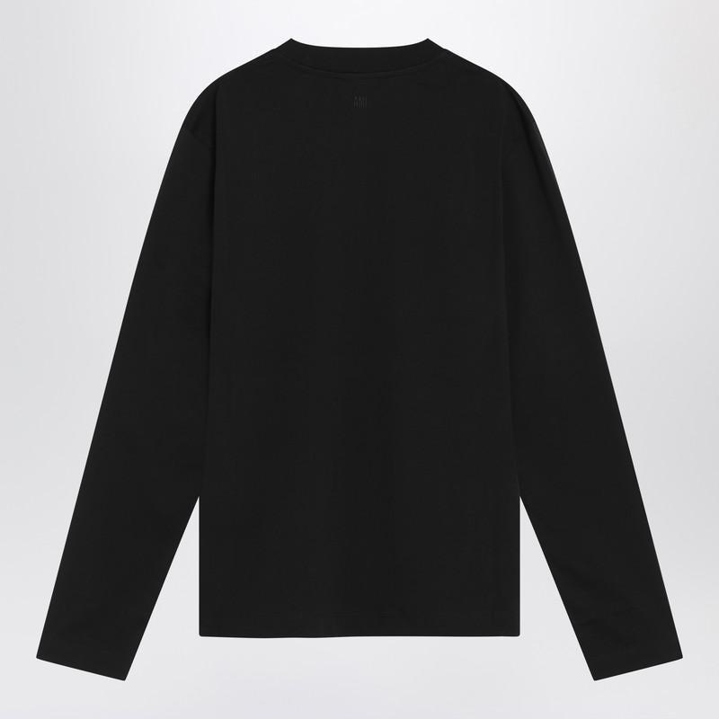 AMI ALEXANDRE MATTIUSSI Ami Classic Black Sweater With Round Neckline And Emblem Detail Product Image