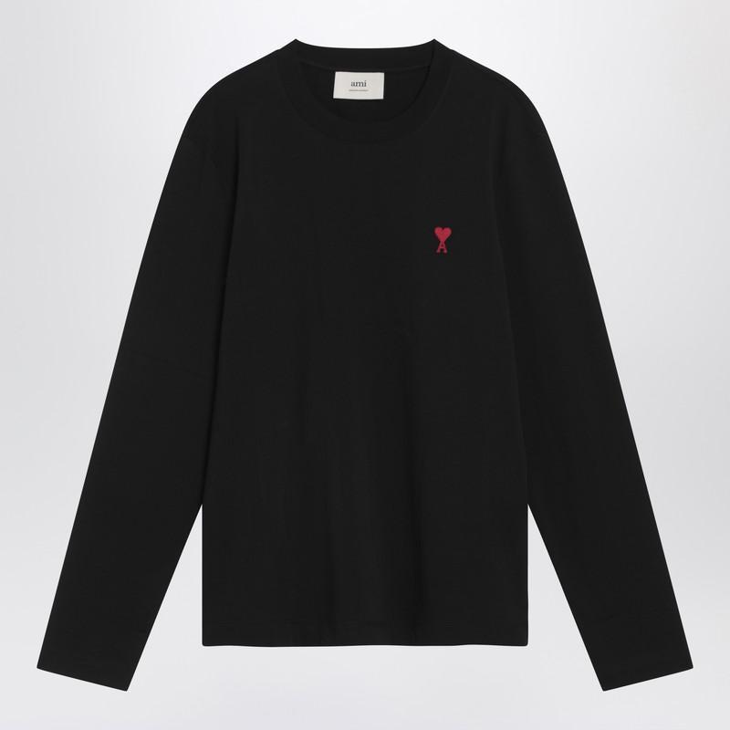AMI ALEXANDRE MATTIUSSI Ami Classic Black Sweater With Round Neckline And Emblem Detail Product Image