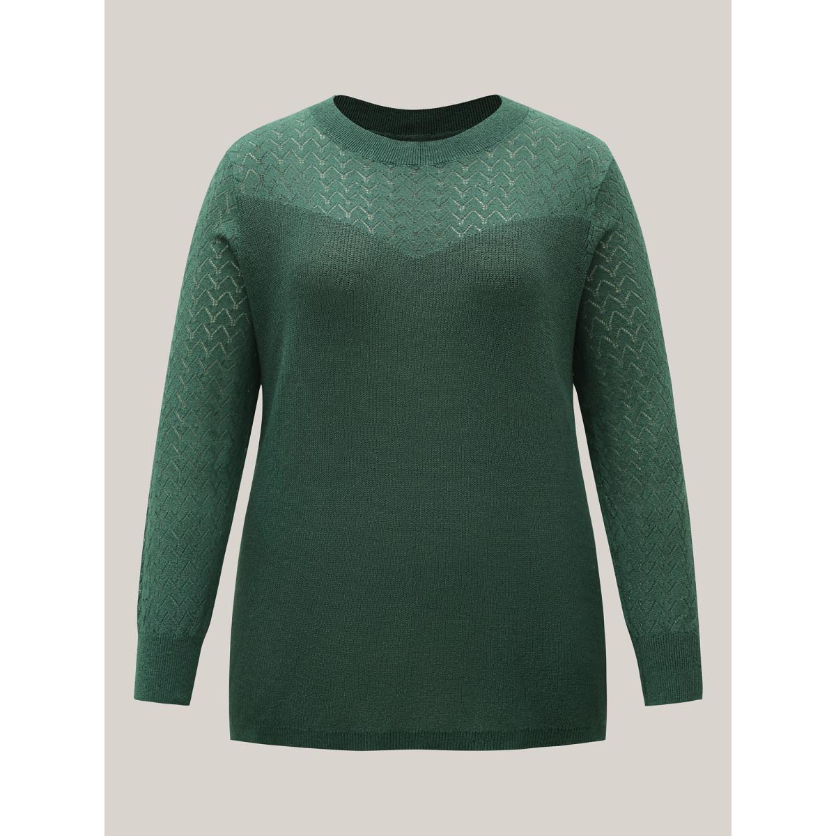 Plus Size Cut-Out Textured Ribbed Hem Pullover Truegreen Women Casual Loose Long Sleeve Round Neck Everyday Pullovers BloomChic 18-20/2X Product Image