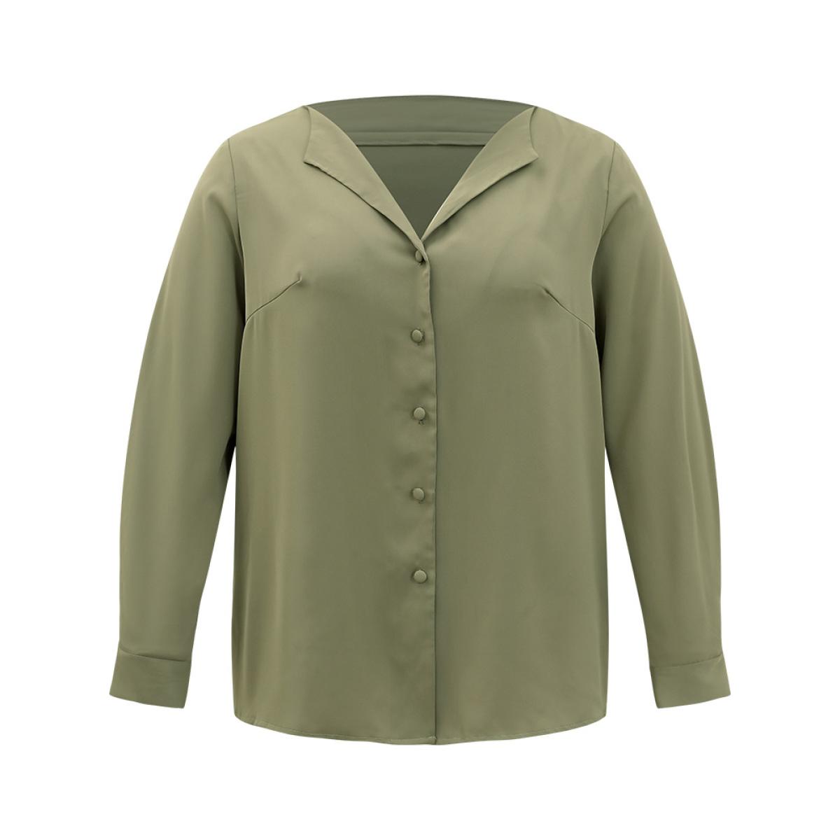 Plus Size ArmyGreen Lapel Collar Button Up Blouse Women Office Long Sleeve Lapel Collar Office Blouses BloomChic 14-16/1X Product Image