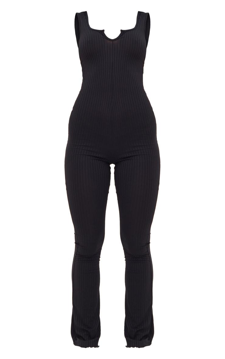 Black Lettuce Hem Rib Scoop Neck Jumpsuit Product Image