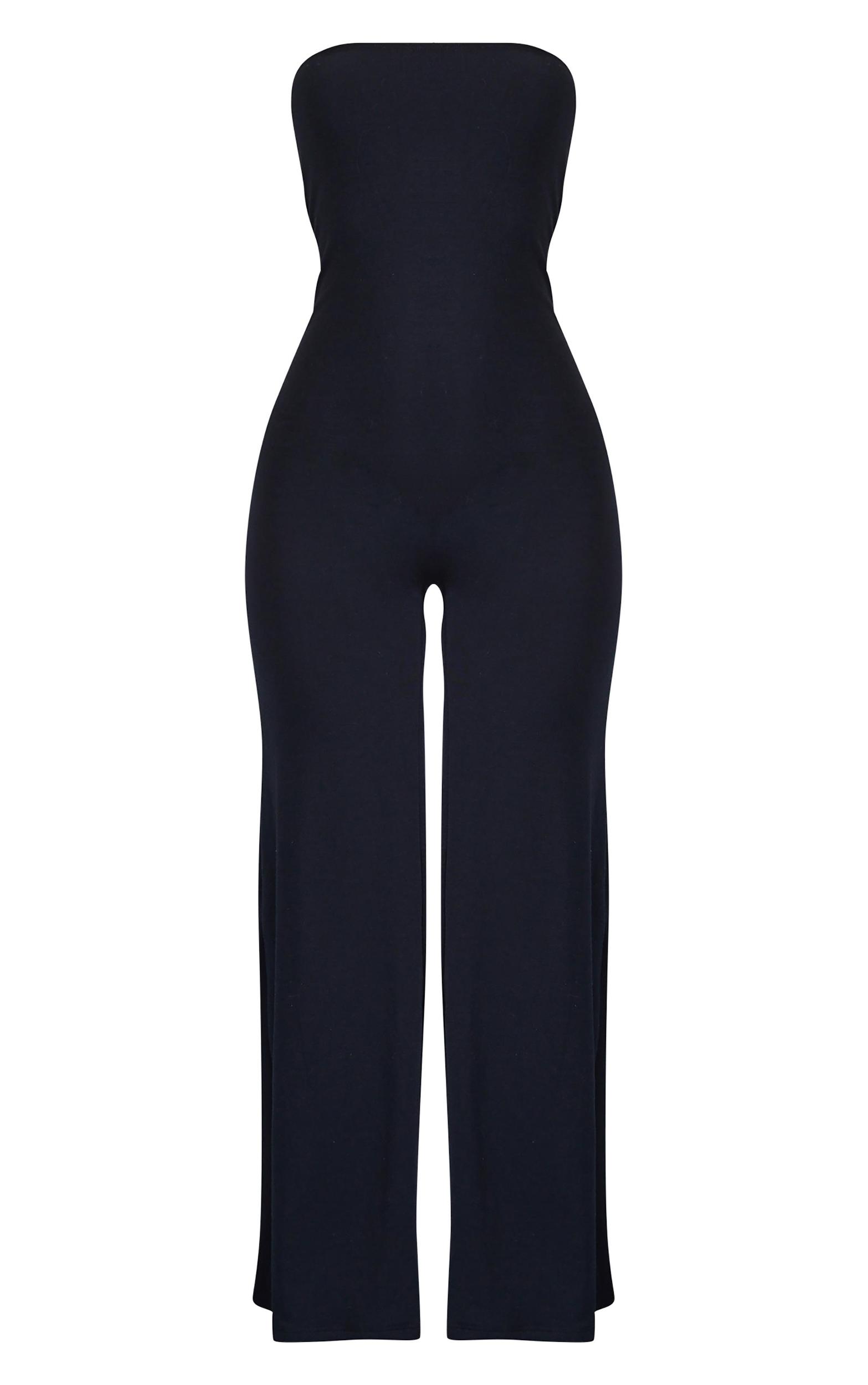 Petite Black Double Layer Jersey Bandeau Wide Leg Jumpsuit Product Image