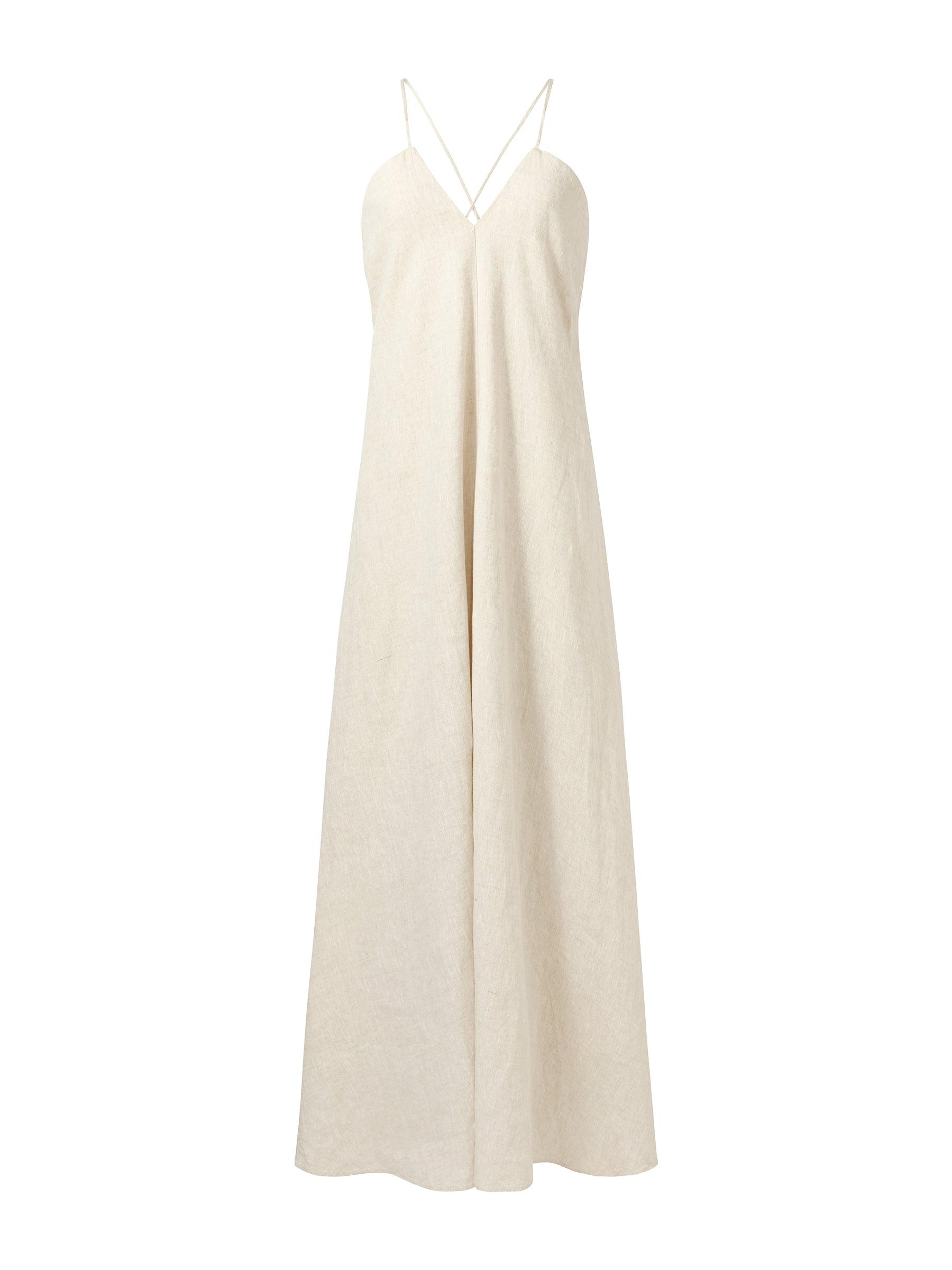 100% Linen Women Backless Strap Maxi Dress Product Image