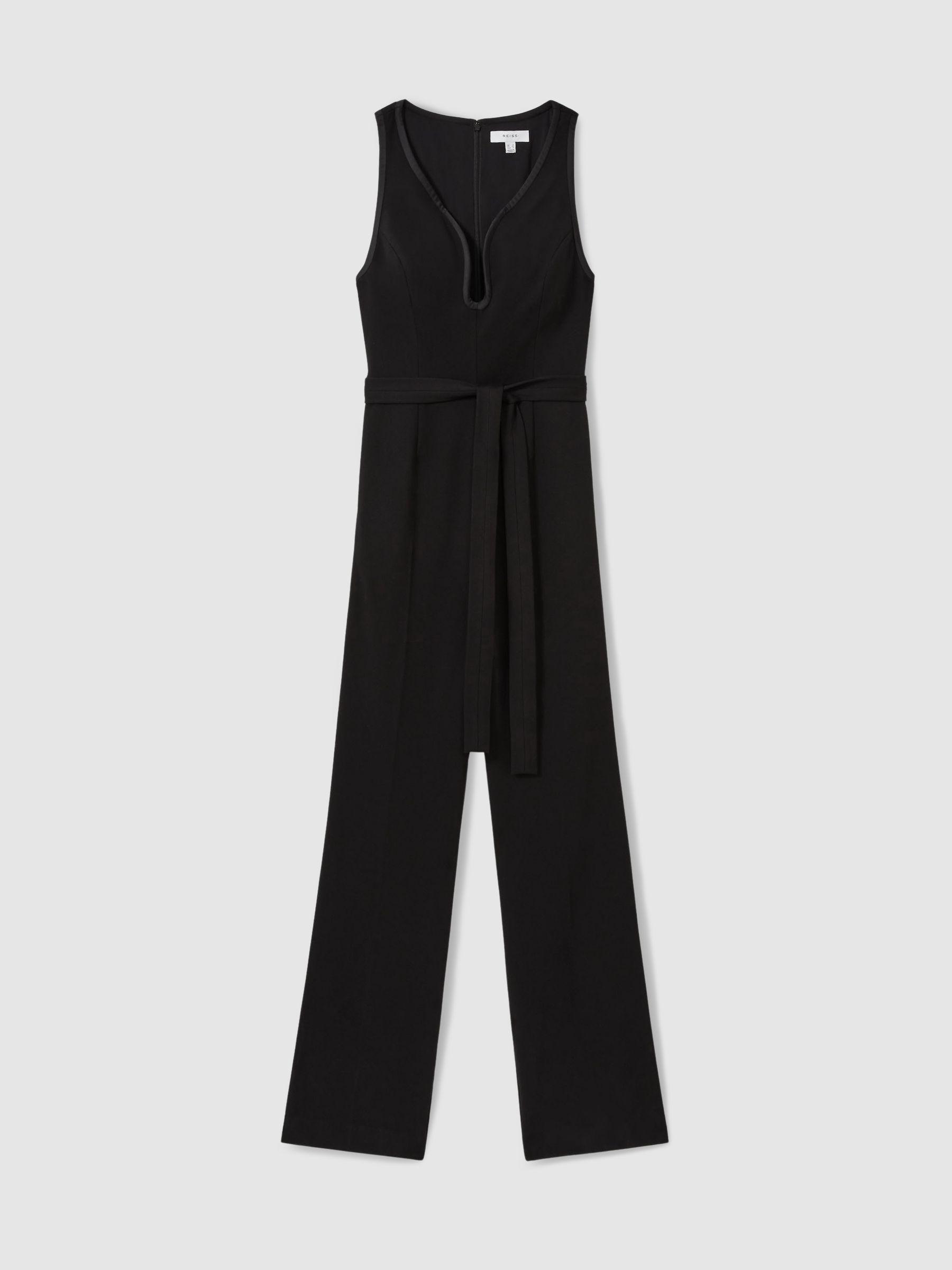 Wide-Leg Sleeveless Jumpsuit With Curved Neckline in Black Product Image