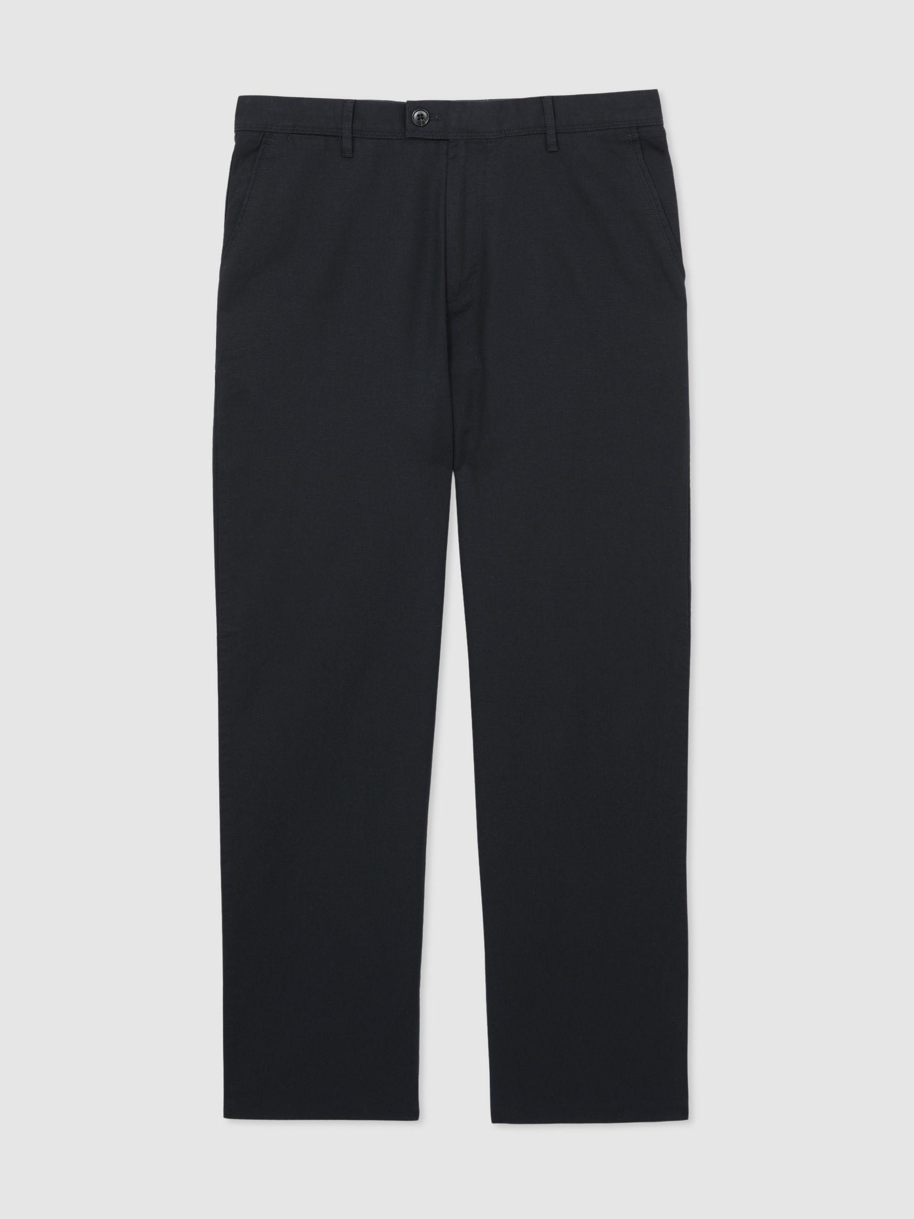 Cotton-Linen Relaxed-Fit Trousers in Navy Product Image