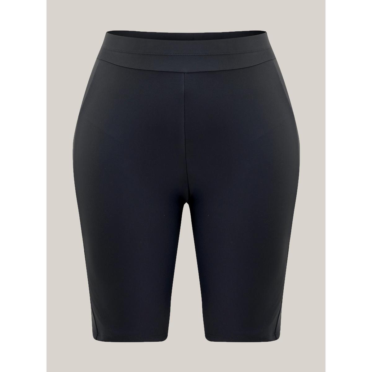 Plus Size Super Stretchy Pocket Skinny-Fit Swim Bottom Women's Swimwear Black Resort Non High stretch Skinny High Rise Slanted pocket Curve Swim Bottoms BloomChic 28/5X Product Image