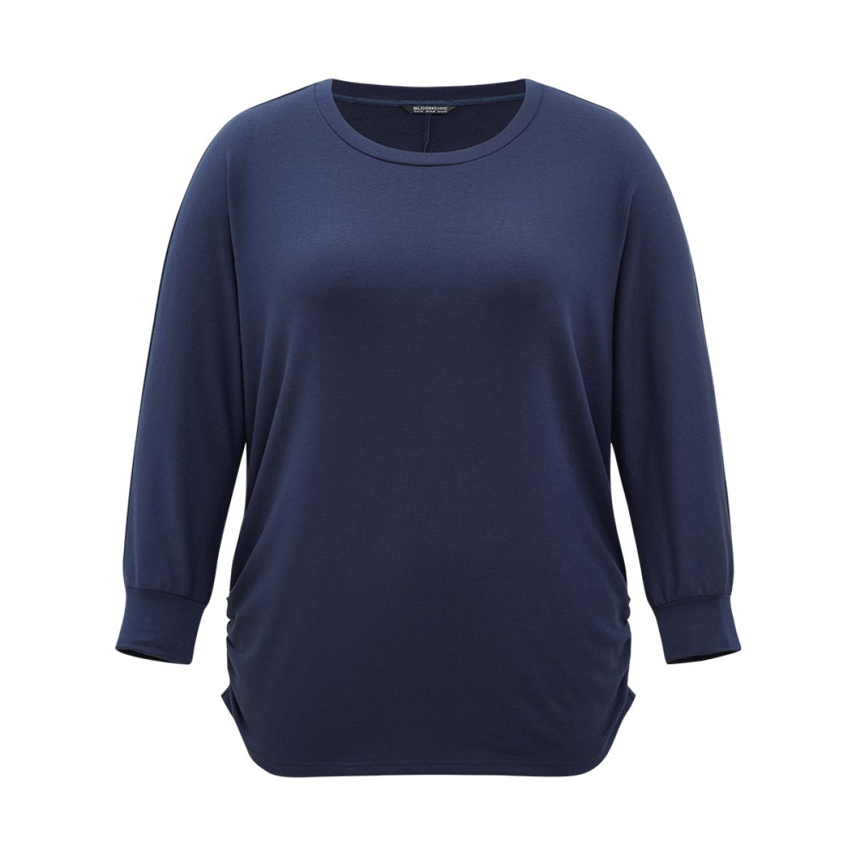 Plus Size Supersoft Essentials Plain Crew Neck Dolman Sleeve Sweatshirt Women Indigo Casual Elastic cuffs Round Neck Everyday Sweatshirts BloomChic 18-20/2X Product Image
