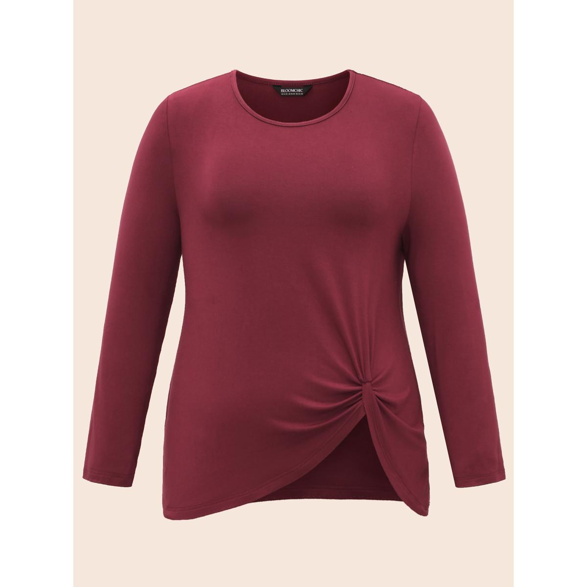 Plus Size Supersoft Essentials Solid Twist Front T-shirt Plum Women Casual Twist Round Neck Bodycon Everyday T-shirts BloomChic 26/4X Product Image