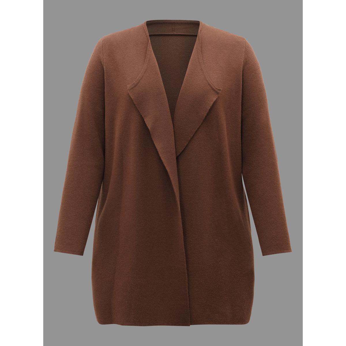 Plus Size Supersoft Essentials Side Pocket Collared Knit Cardigan Browncoffeecolor Women Leisure Loose Long Sleeve Casual Cardigans BloomChic 28/5X Product Image