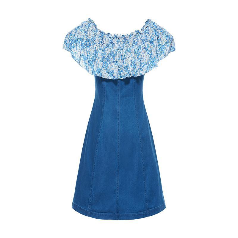Denim Dress With Patchwork Floral Product Image