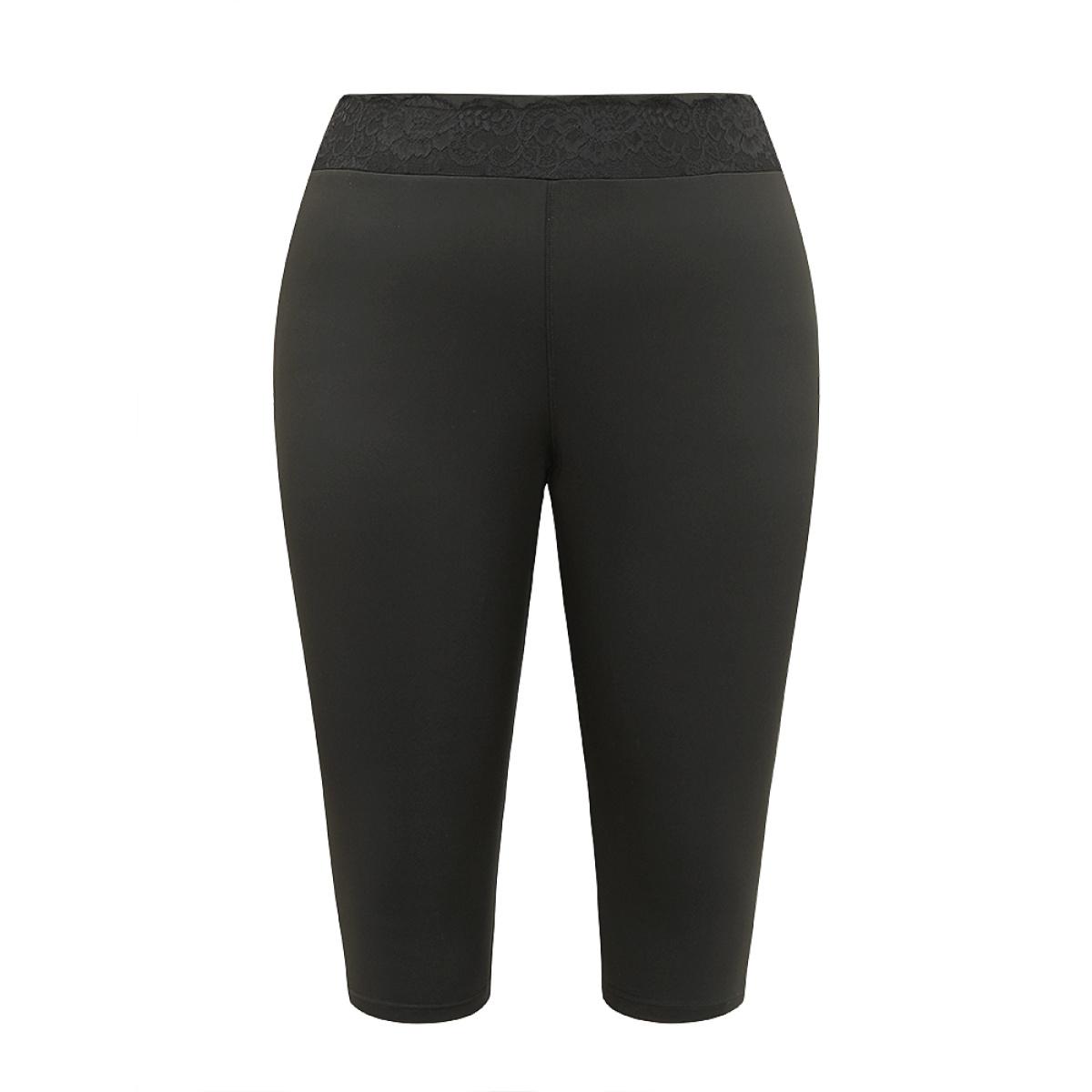 Plus Size High Rise Crochet Lace Skinny Leggings Women Black Elegant High stretch Skinny High Rise Dailywear Leggings BloomChic 10/M Product Image