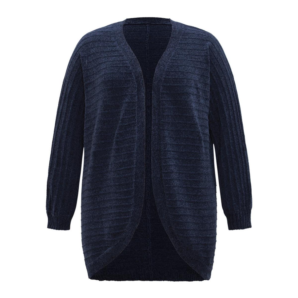 Plus Size Plain Textured Dolman Sleeve Arc Hem Cardigan Indigo Women Casual Loose Long Sleeve Dailywear Cardigans BloomChic 18-20/2X Product Image