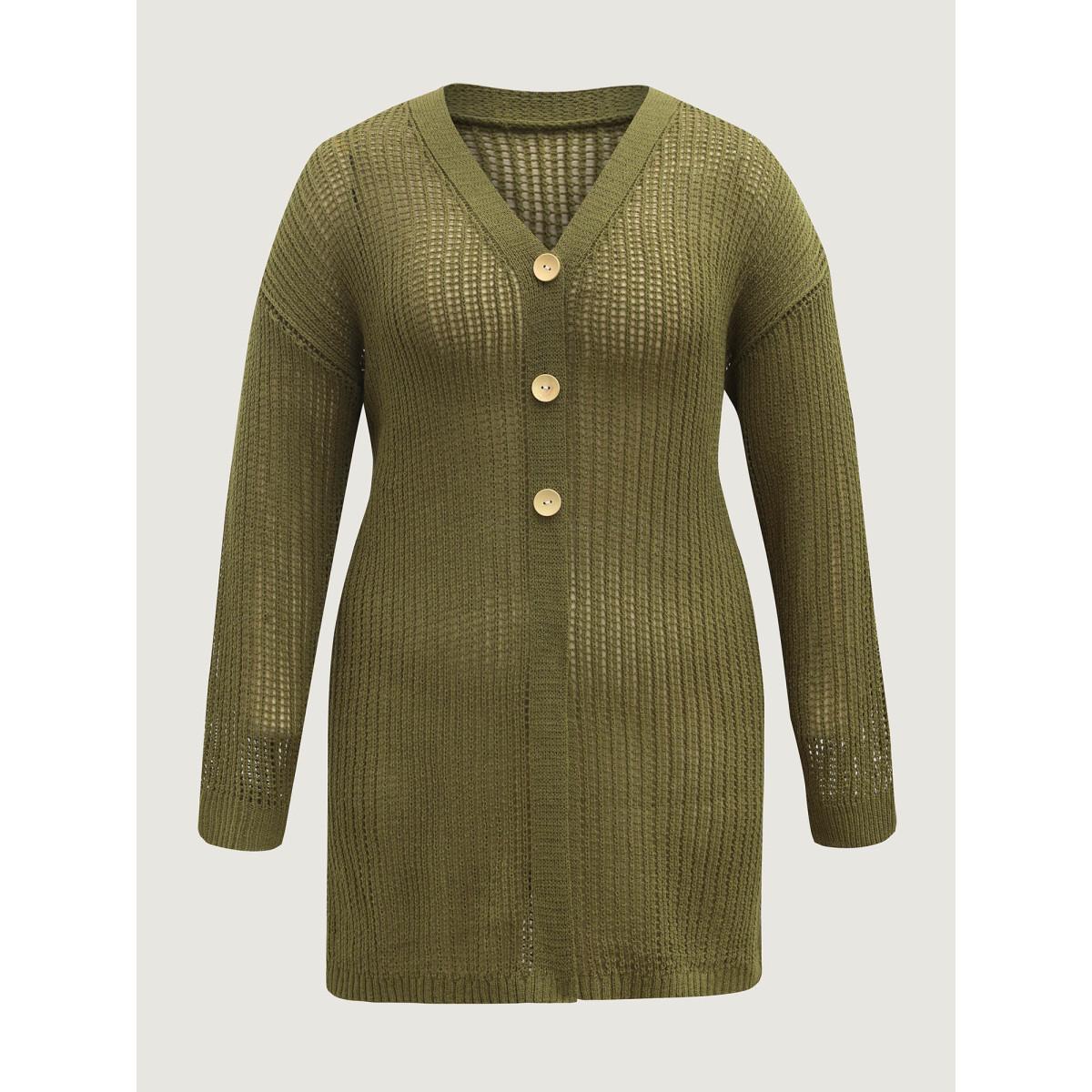 Plus Size Textured Cut-Out Button Detail Cardigan Moss Women Leisure Loose Long Sleeve Casual Cardigans BloomChic 14-16/1X Product Image