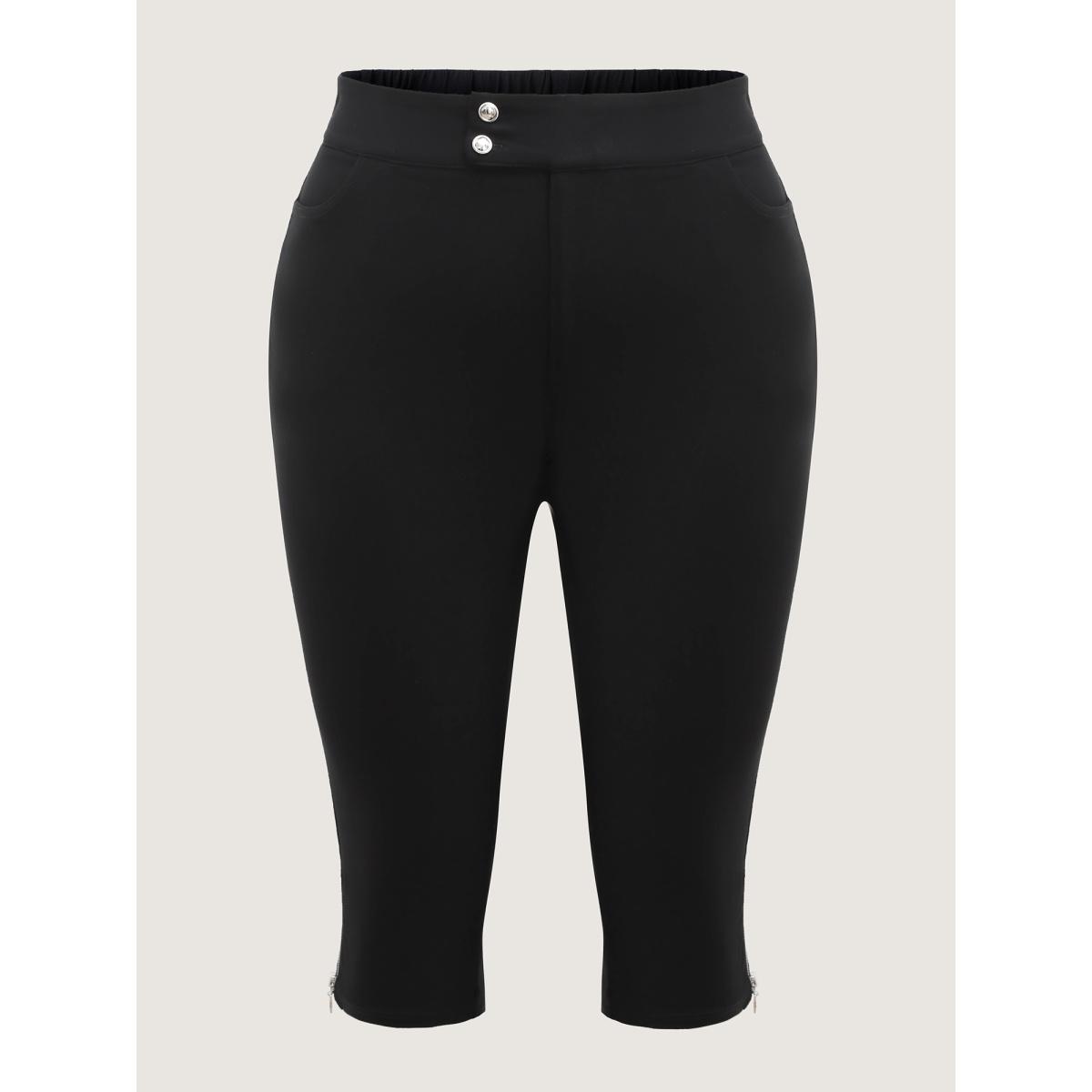Plus Size Side Zipper Buckle Detail Crop Pants Women Black Skinny Mid Rise Work Pants BloomChic 22-24/3X Product Image