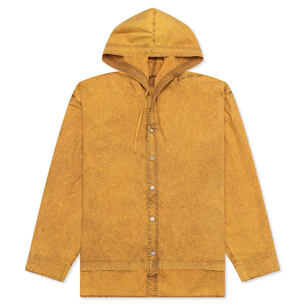 Garment Dyed Hooded Button Up Shirt Fn-Mn-Shir000861 - Yellow/Brown Male Product Image