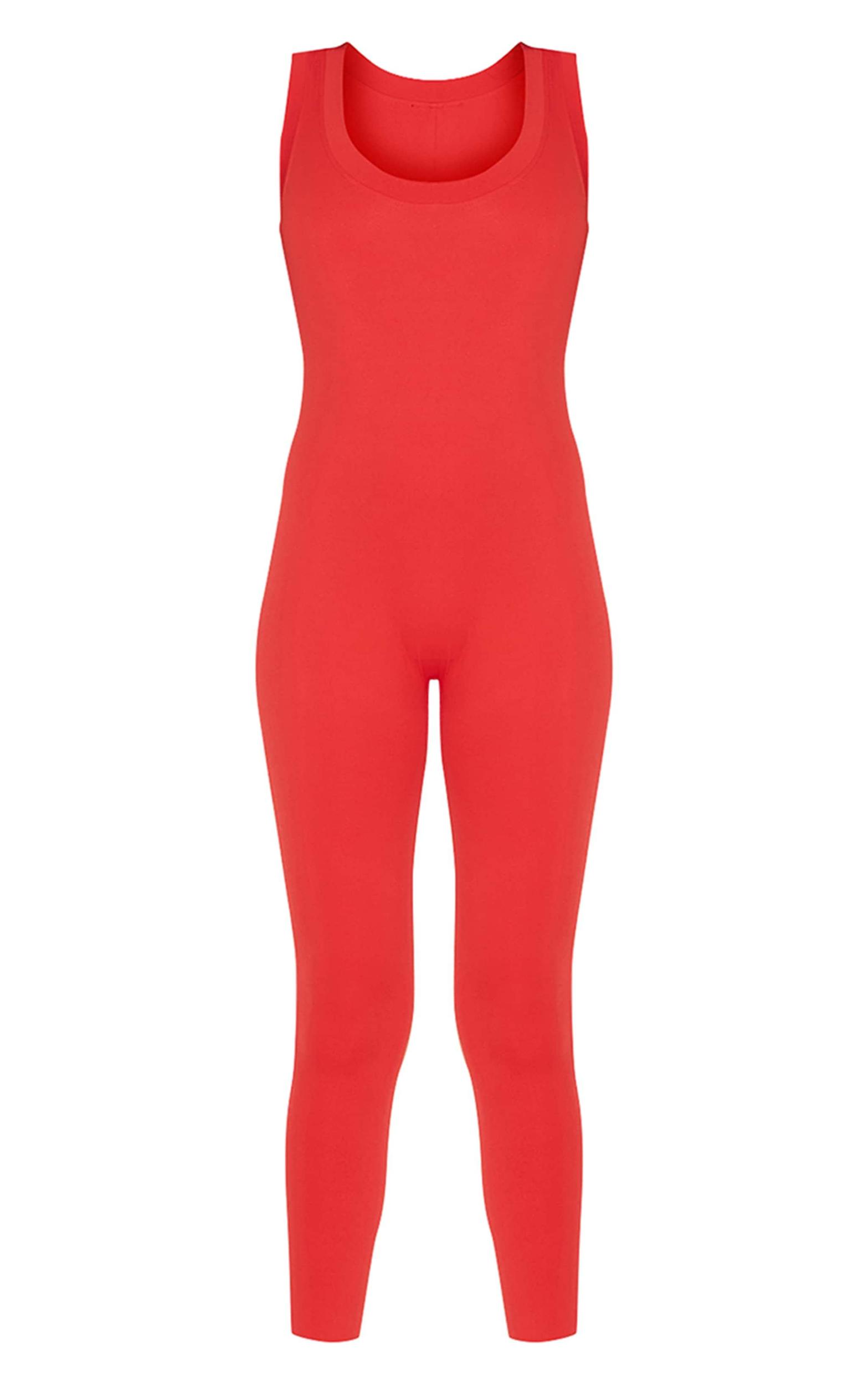  Red Sculpt Contrast Binding Unitard Product Image