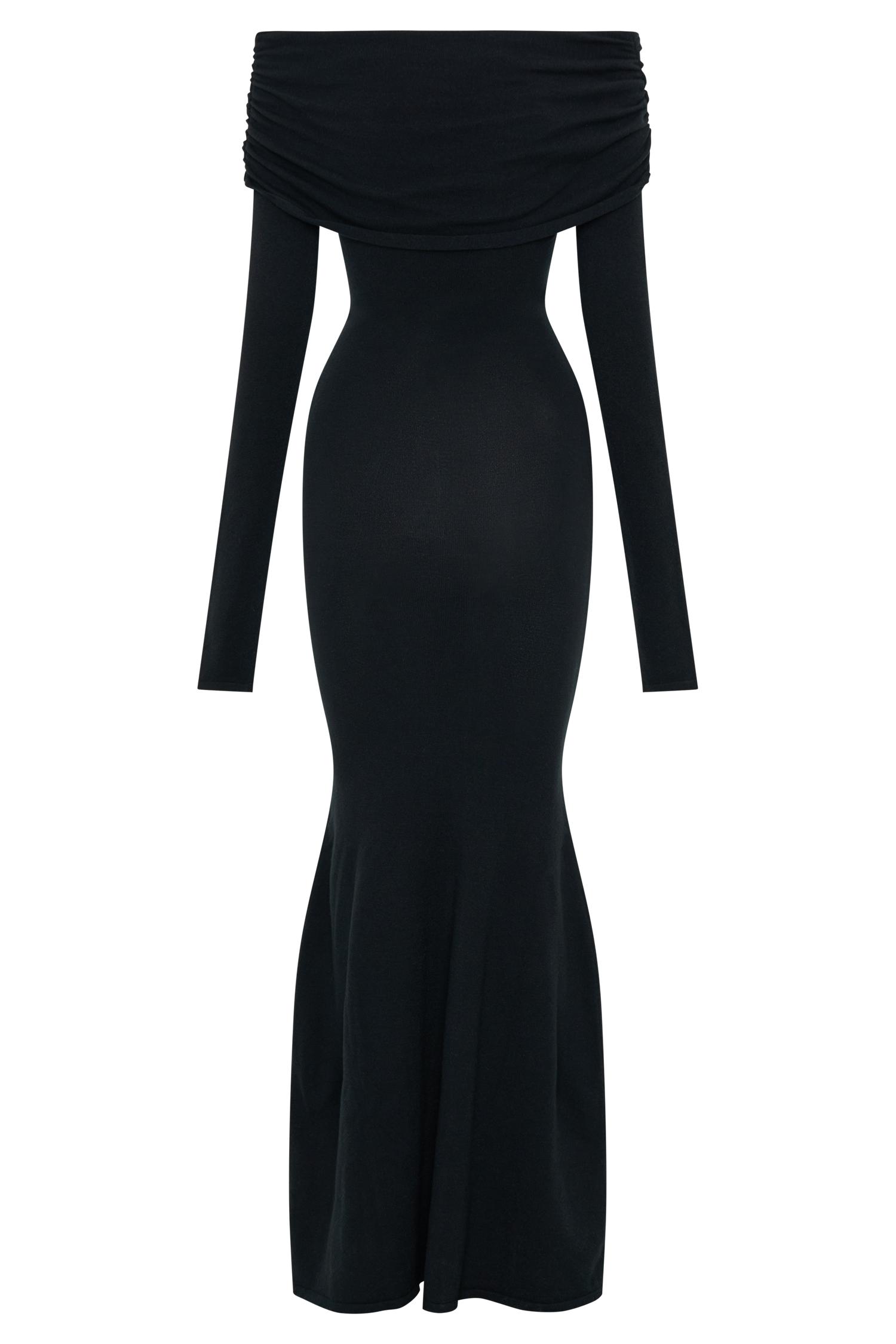 Georgiana Off Shoulder Knit Midi Dress - Black Product Image