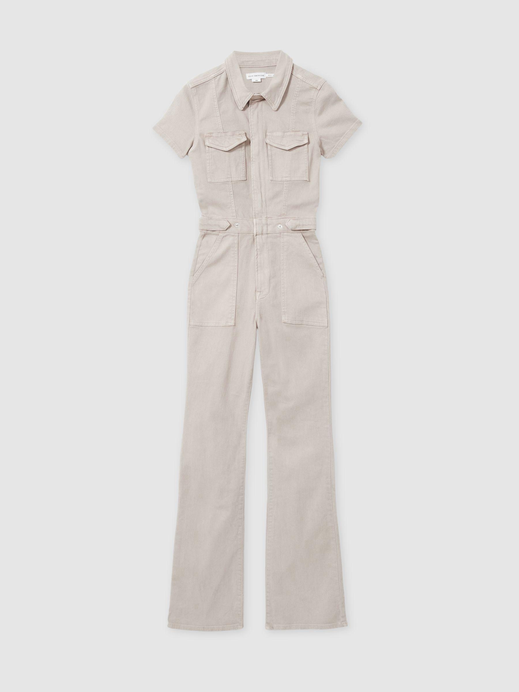 Good American Twill Utility Bootcut Jumpsuit in Sand Product Image