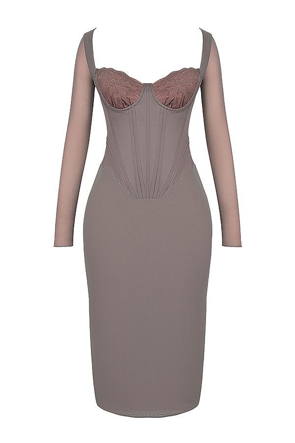 Safran  mocha corset midi dress Product Image