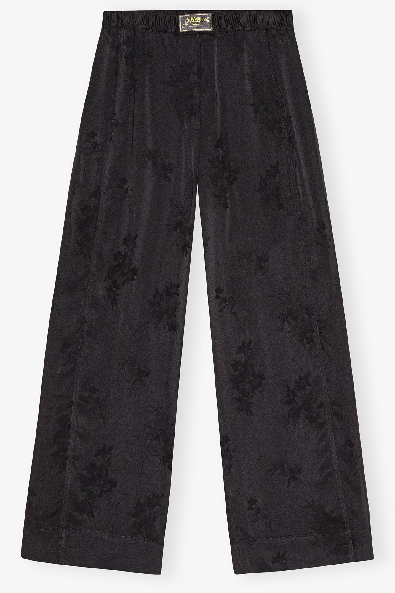Black Satin Jacquard Pants Product Image