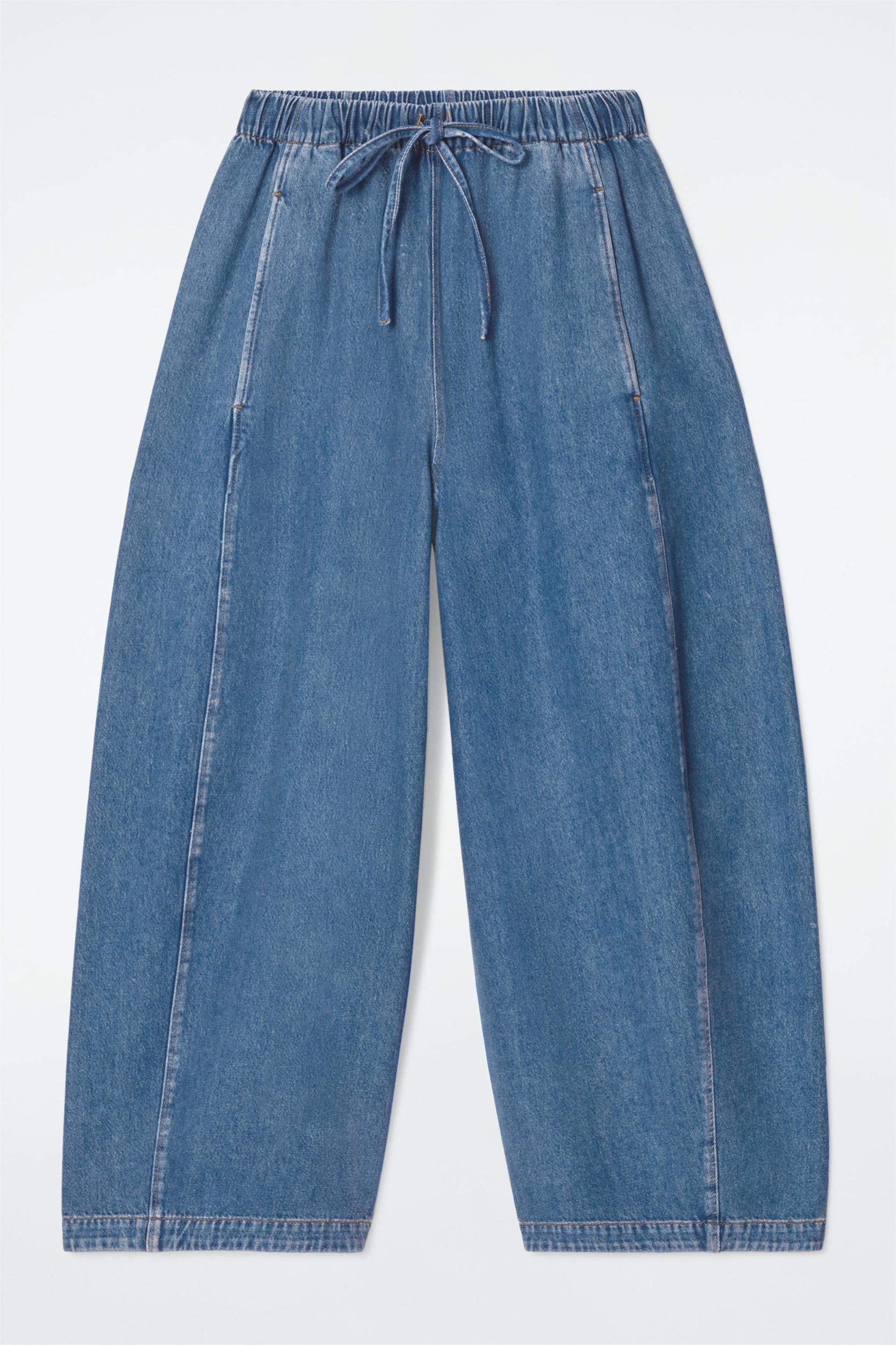 BARREL-LEG DENIM DRAWSTRING PANTS Product Image