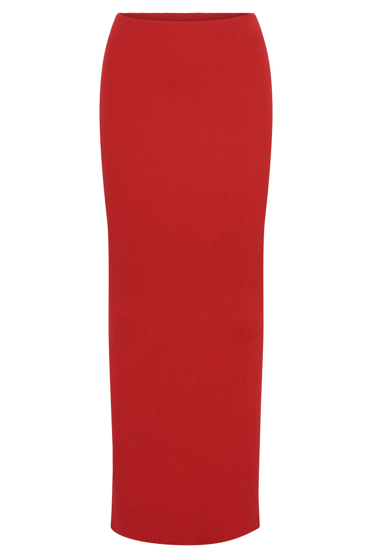 Kaesha Split Maxi Knitted Skirt - Red Product Image