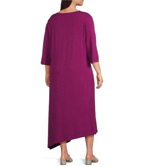 Bryn Walker Plus Sydney Organic Bamboo Cotton Blend Round Neck Elbow Sleeve Asymmetrical Dress Product Image