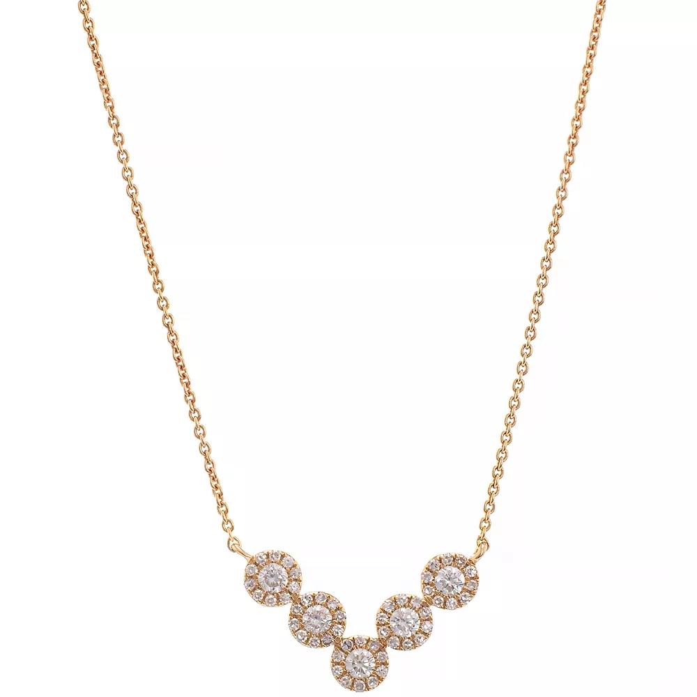 Luxle 14k Gold 3/8 Carat T.W. Diamond Halo Chevron Necklace, Women's Product Image