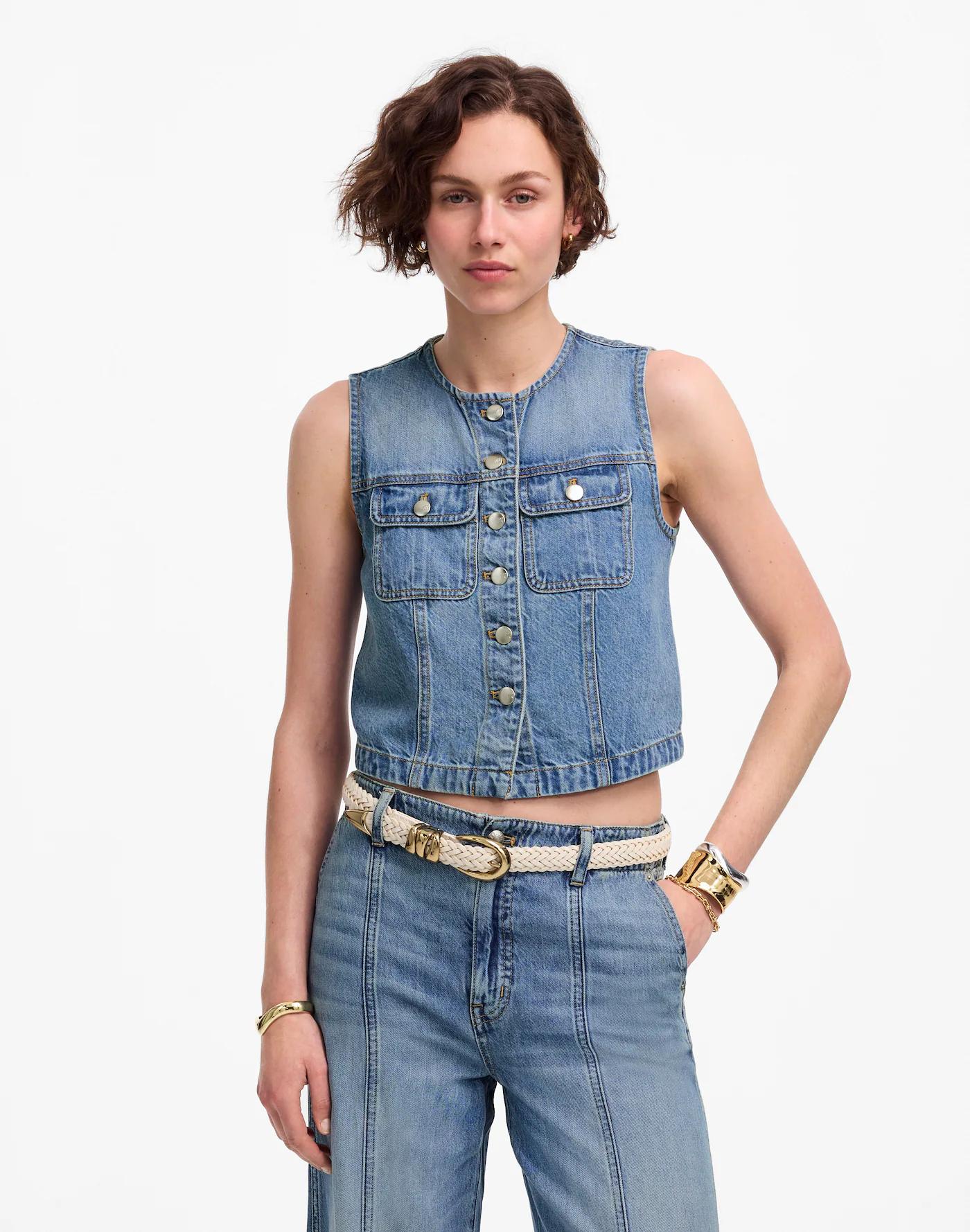 Cropped Denim Vest: Airy Denim Edition Product Image