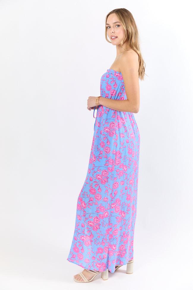 Floral Oasis Blue and Pink Strapless Printed Maxi Dress FINAL SALE Product Image