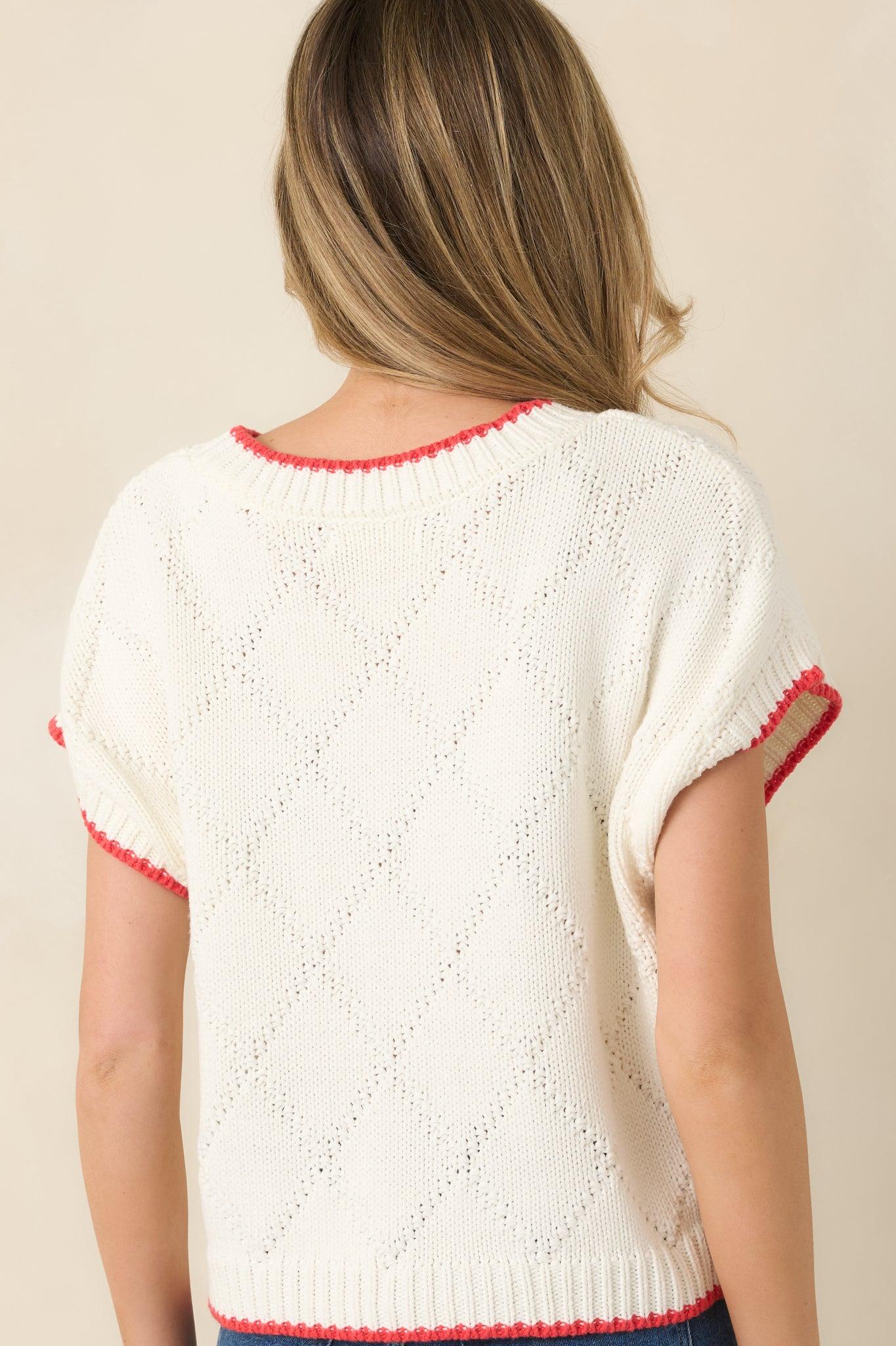 Reel Cute Ivory Multi Knit Short Sleeve Fish Sweater L / Ivory Product Image