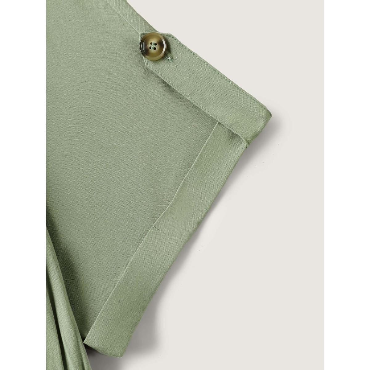 Plus Size Rayon Button Detail Belted Pockets Midi Dress ArmyGreen Women Shirt collar Short sleeve Curvy BloomChic 14-16/1X Product Image