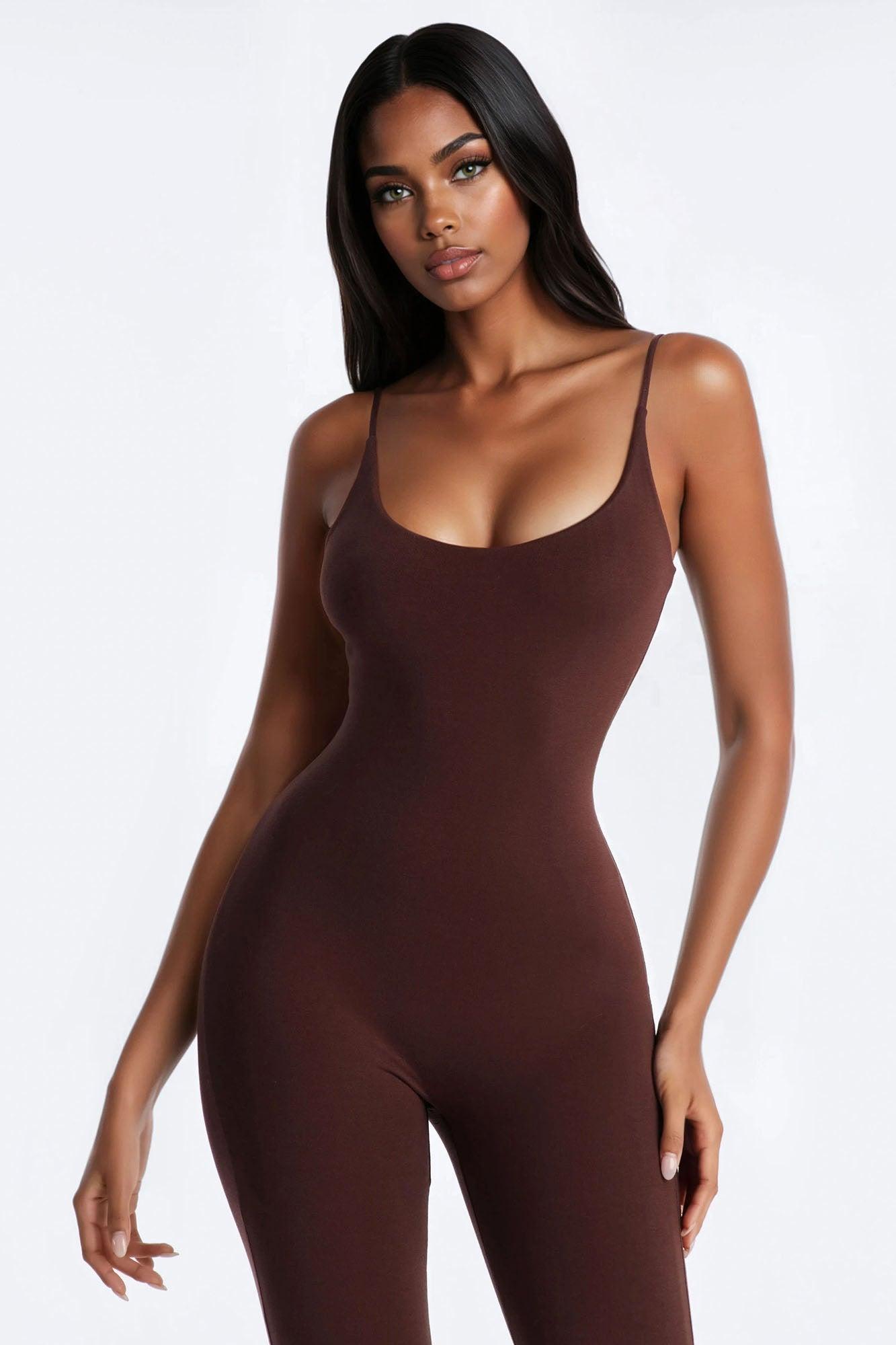 Kaya Double Lined Jersey Capri Catsuit - Chocolate Female Product Image