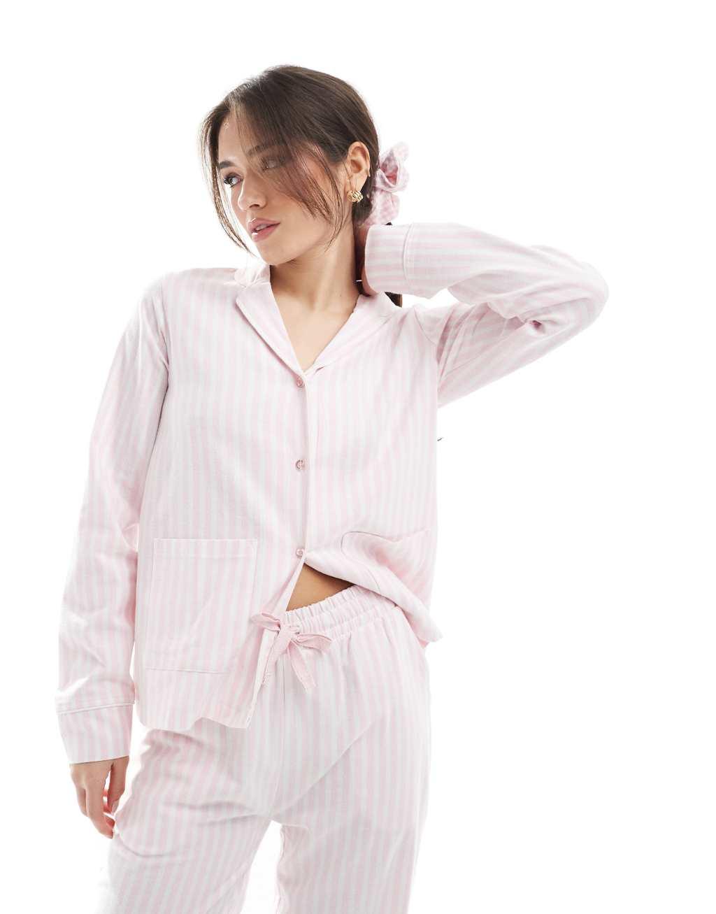 Threadbare pajama set in pink and white stripe Product Image
