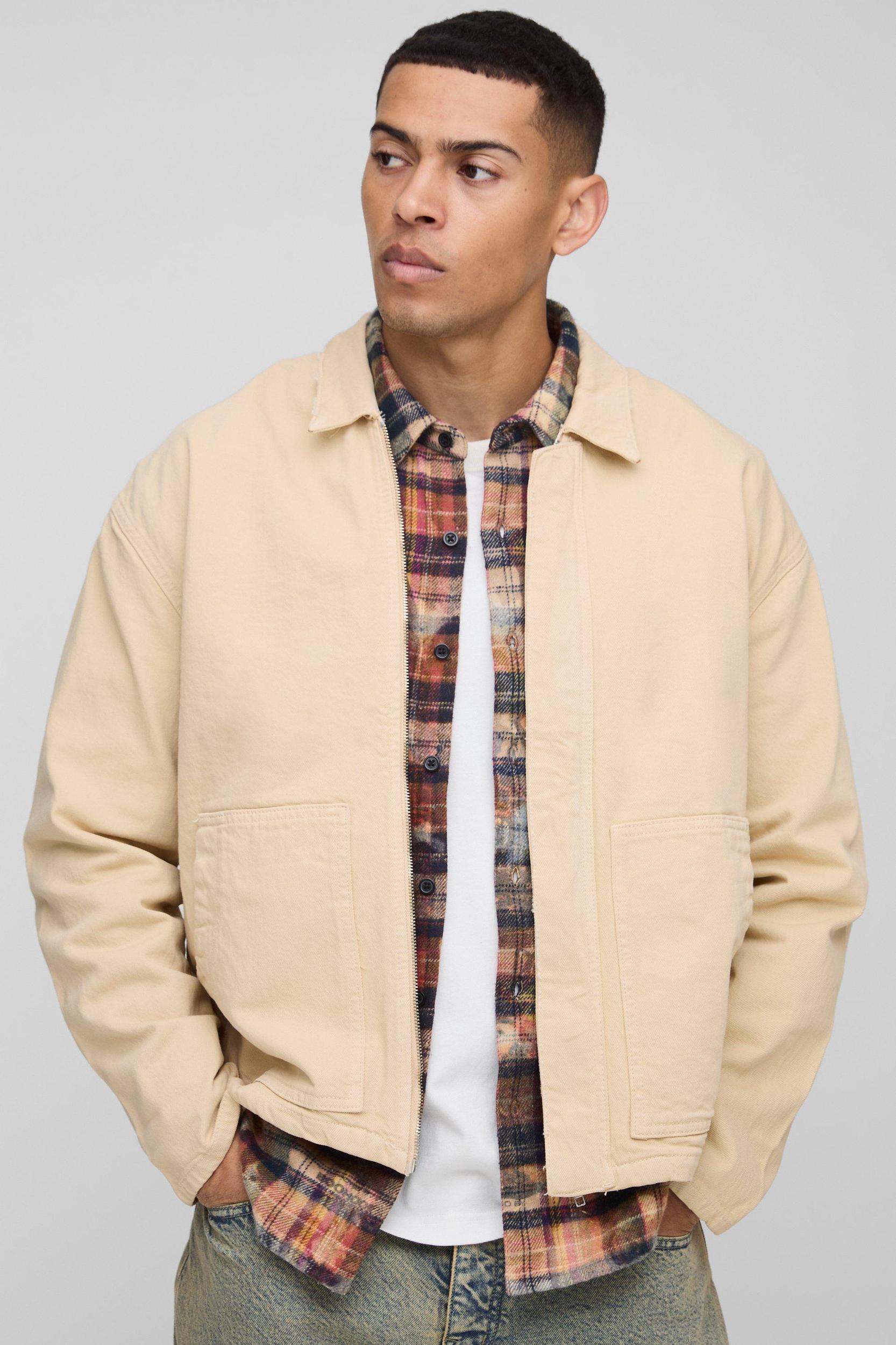 Oversized Distressed Twill Shirt Jacket | boohooMAN USA Product Image