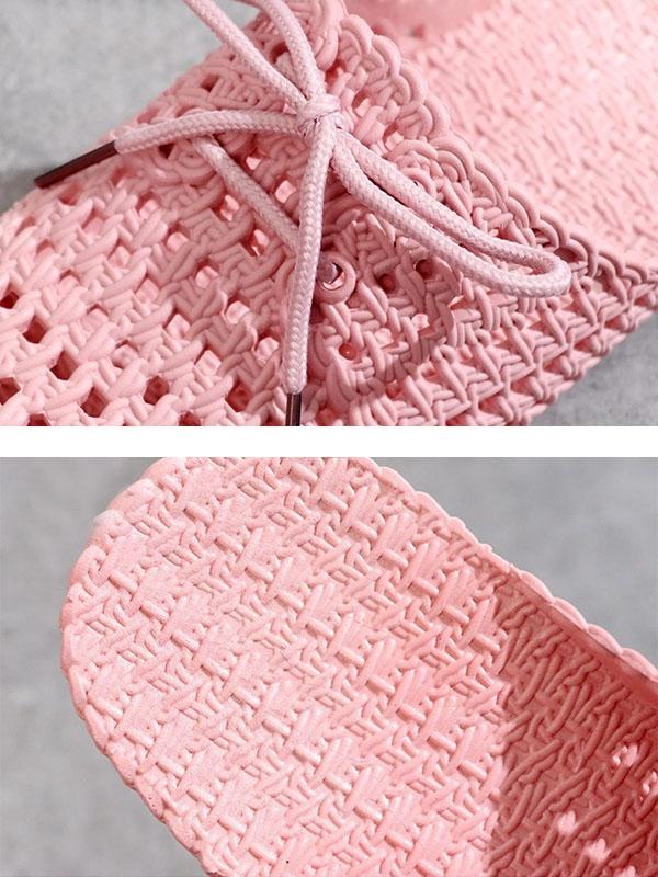 Hollow Lace-Up Round-Toe Mules&Slides Slippers Product Image