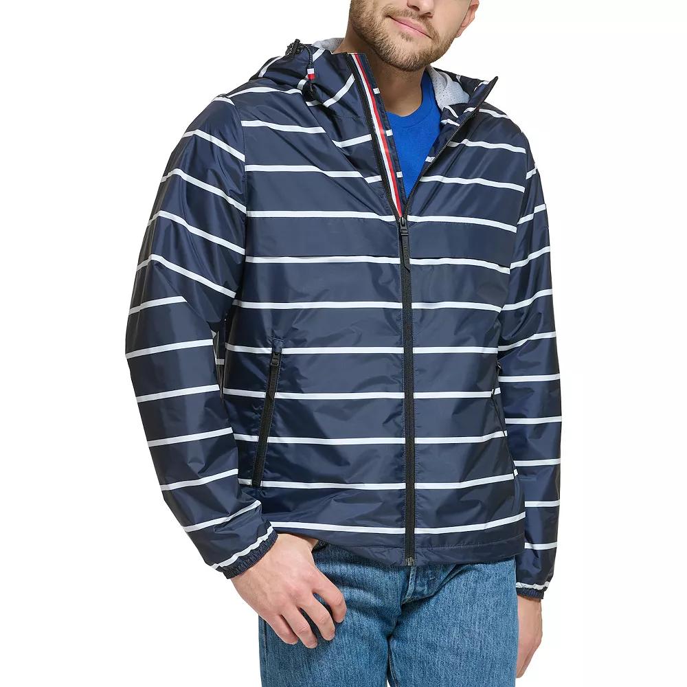 Men's Tommy Hilfiger Logo Patch Hooded Rain Jacket, Size: Medium, Blue Stripe Product Image
