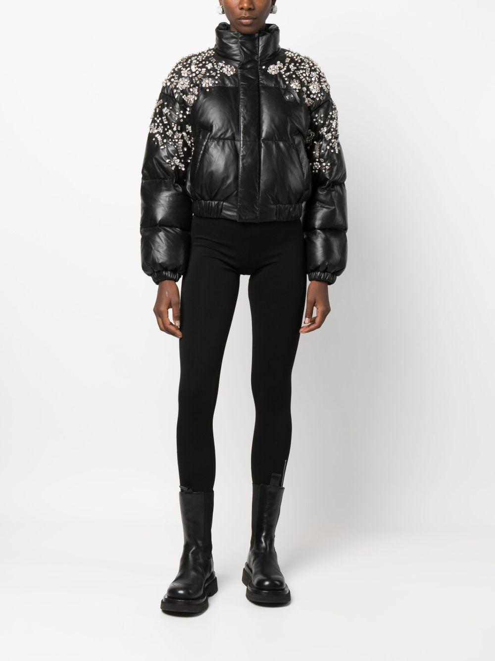 crystal-embellished leather puffer jacket Product Image