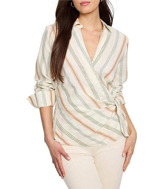 NIC + ZOE Striped Weekly V-Neck Long Sleeve Wrap Top Product Image